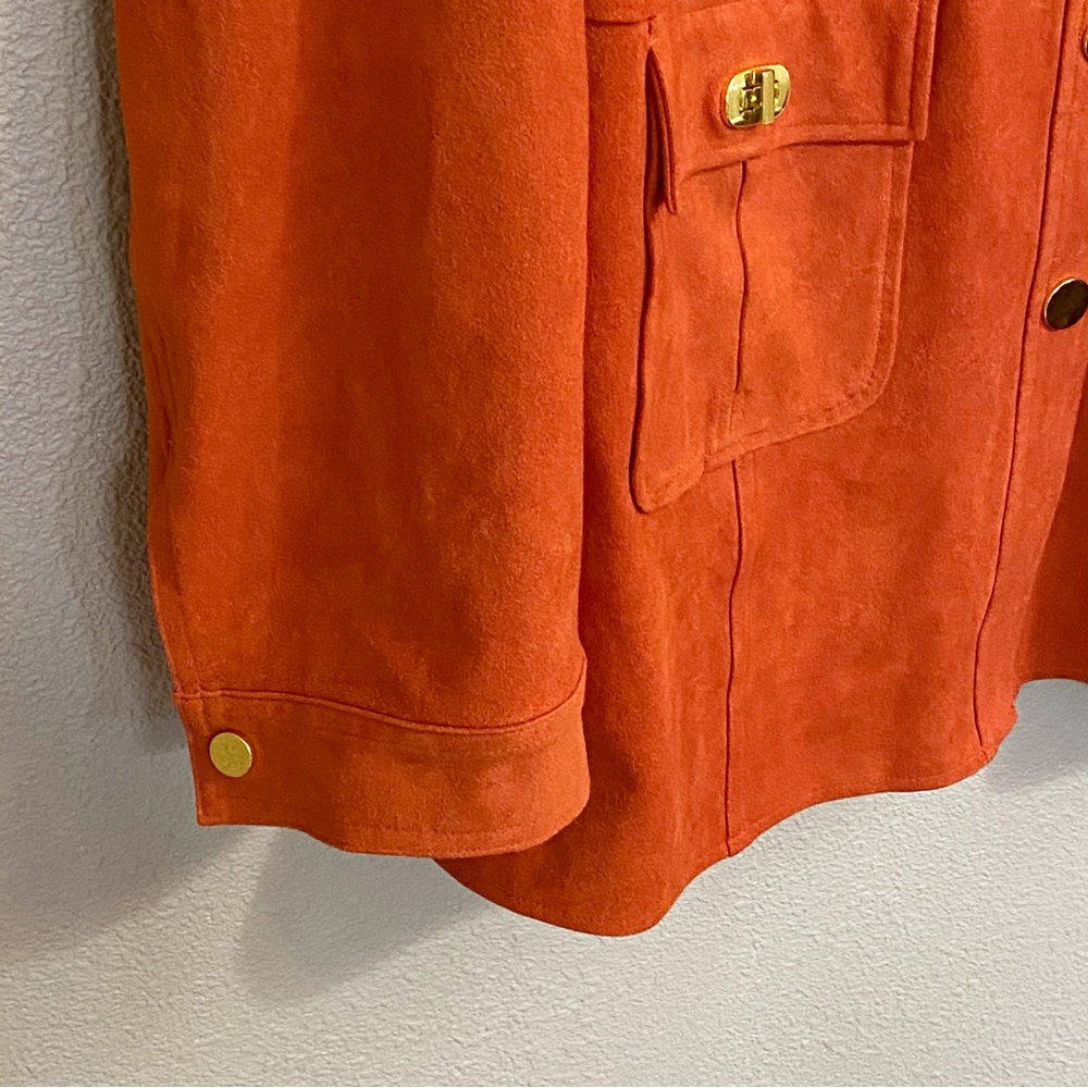 Chico’s Orange Faux Suede Military Inspired Snap Front Jacket - Medium - Picture 5 of 12